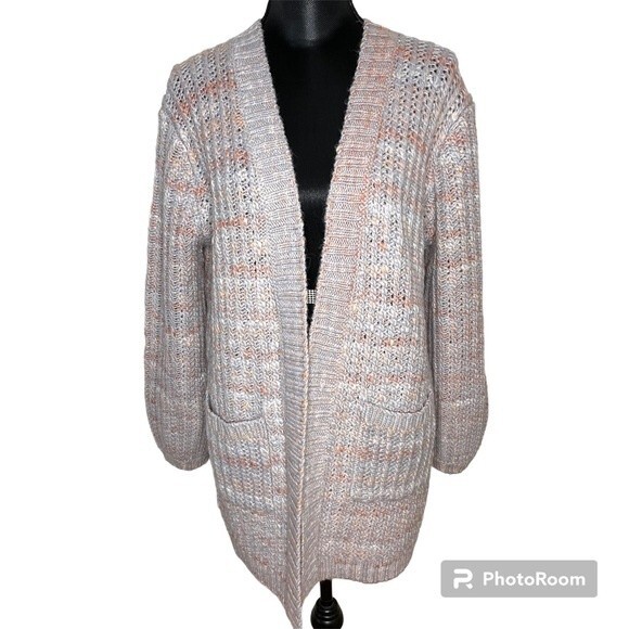 Marine Layer Ontario Sweater Cardigan Chunky Knit Long Pockets Blue Pink Large - Picture 1 of 14